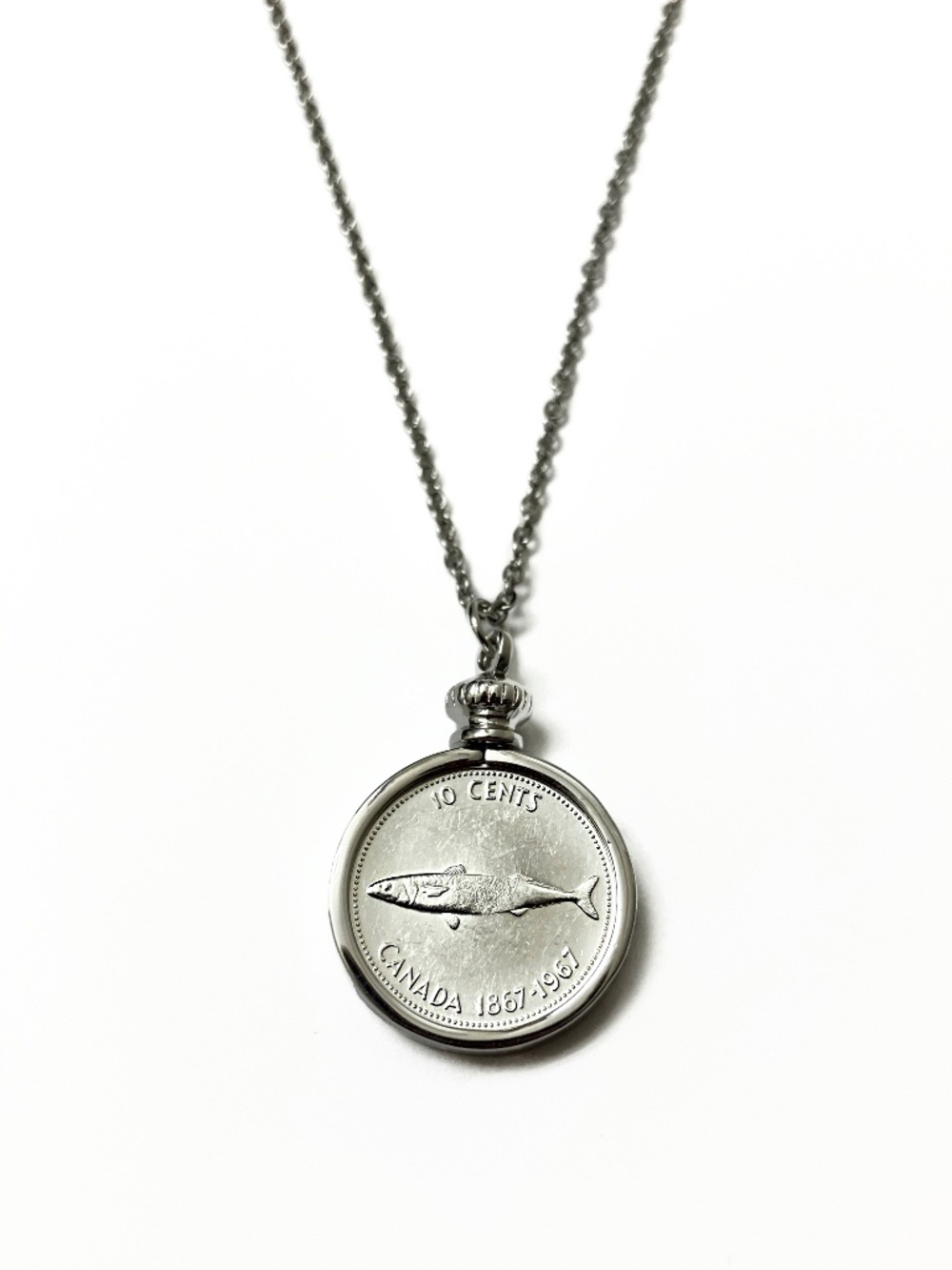 1967 Vintage SILVER “Mackerel Dime” Coin Necklace, 19-inch